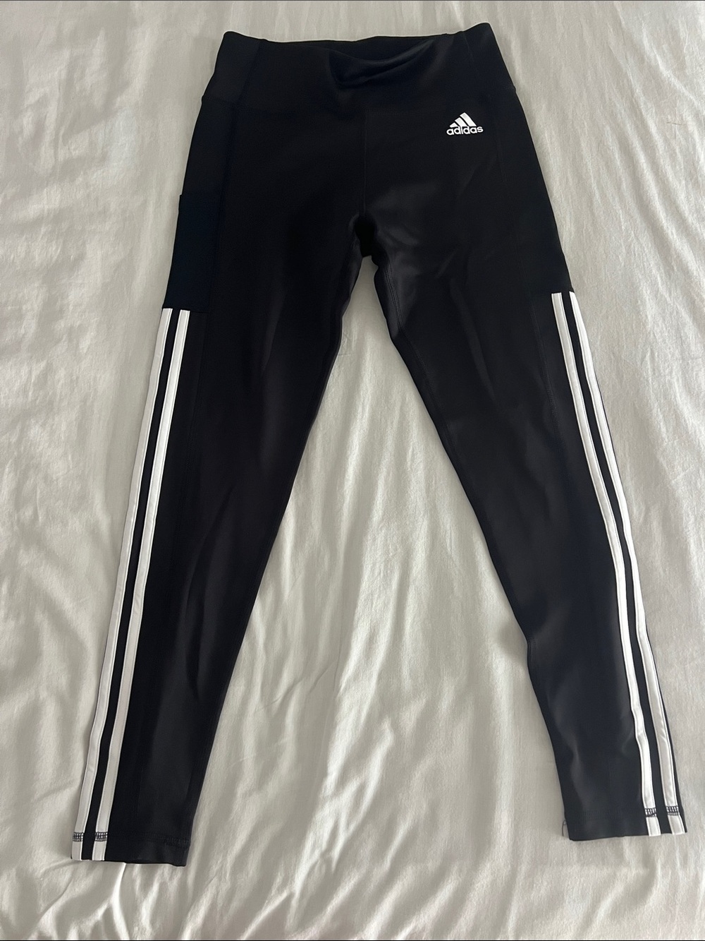 adidas Black Womens Leggings with White Side Stripes